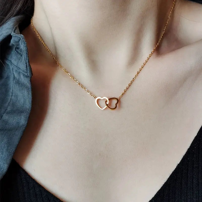 Collier Pendentif Double Cœur Minimaliste - Bijou Femme Tendance