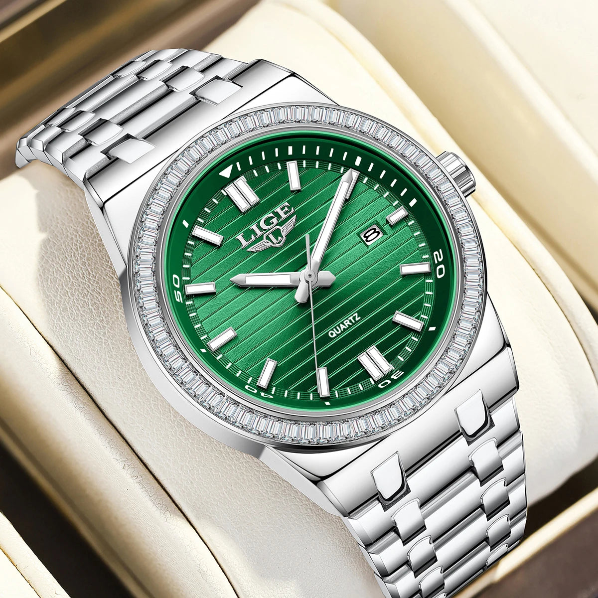 Montre Homme LIGE 2026 Simple Élégante - Acier Inoxydable Calendrier Lumineux
