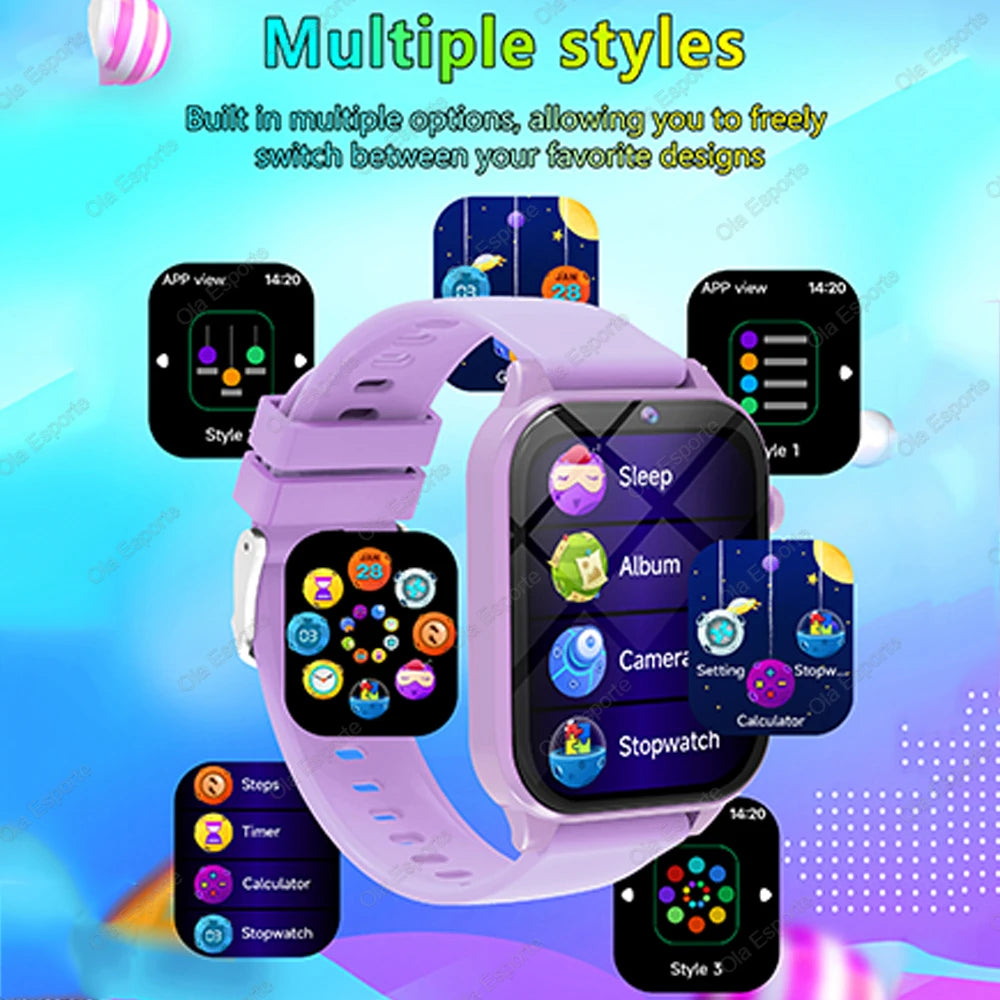 MOONBIFFY - Montre Enfant Intelligente 2025 1.83" - 18 Jeux - Caméra - Moniteur Sommeil - Alarme - Cadeau