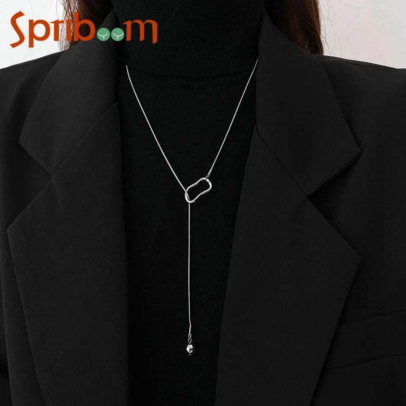 Collier Long Chaîne Pendentif Géométrique Ajouré - Bijou Femme Tendance