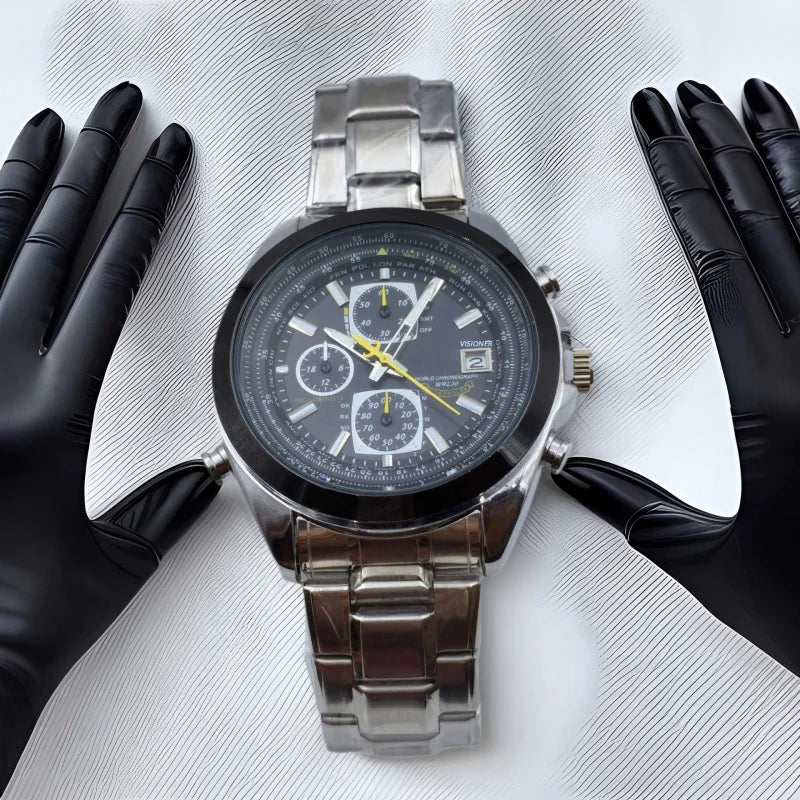 Montre Homme Luxe Quartz 2026 - Acier Inoxydable, Calendrier, Chronographe, Étanche 3 ATM