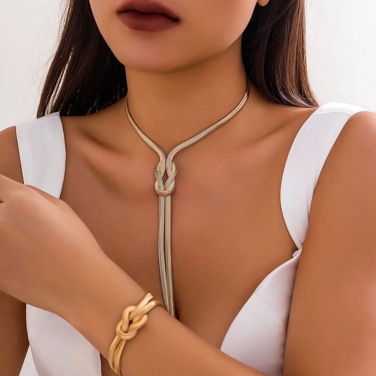 Ensemble 2 Pièces Collier Serpent Torsadé et Bracelet Femme - Vintage Goth Y2K