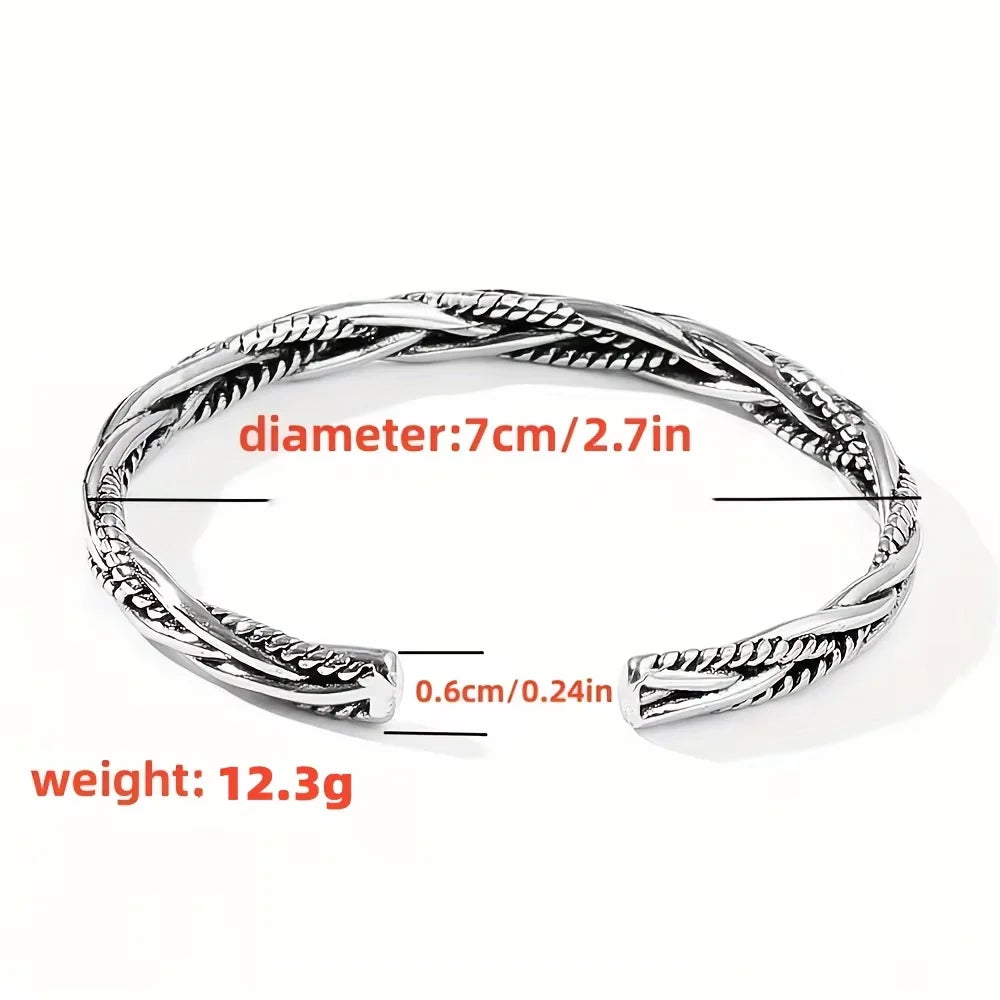 Bracelet Manchette Antique Argenté Torsadé Ajustable Unisexe