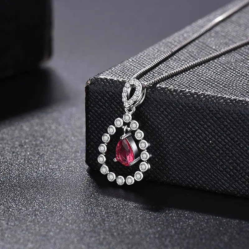 Collier Plaqué Platine 925 Pendentif Goutte d'Eau Colorée - Argent Sterling Élégant Fête