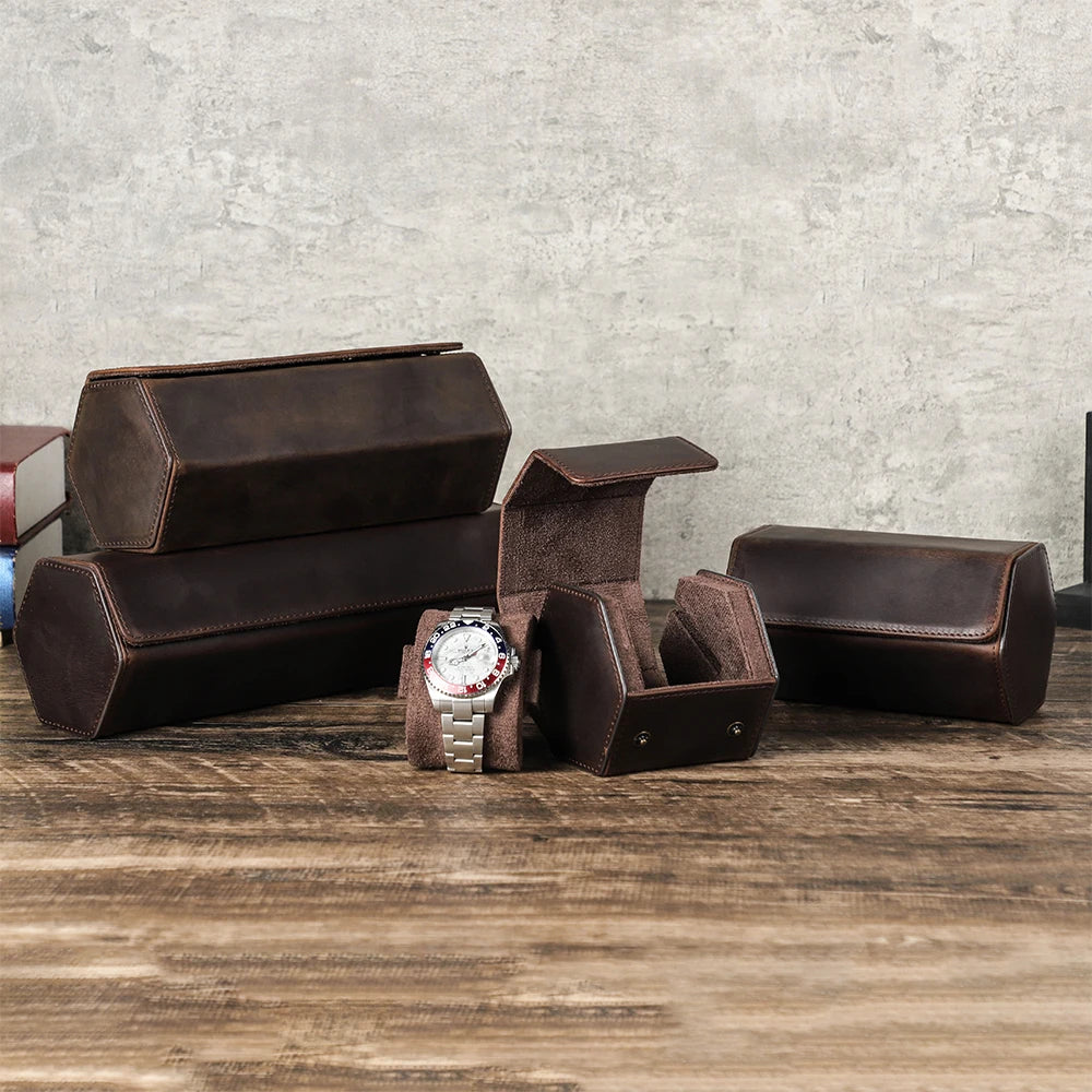 Boîte à Montres Vintage Cuir Véritable Rangement Voyage 1/2/3/4/8 Emplacements