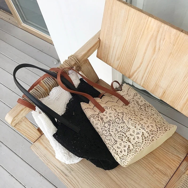 Sac à Main Femme Bandoulière Toile Coton - Cabas Vintage Ajouré Style Bohème