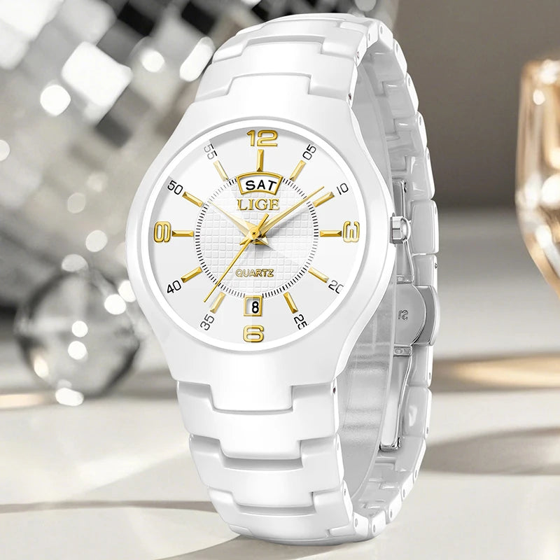 Montre Femme LIGE 2026 Céramique - Élégante Luxe Calendrier Étanche