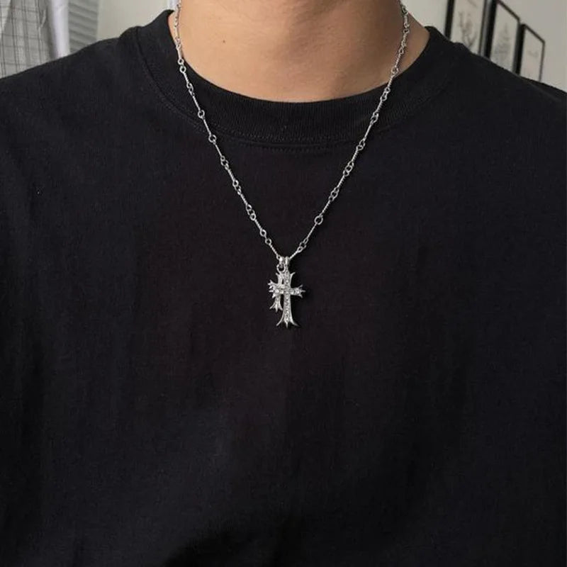 Collier Pendentif Double Croix Vintage - Bijou Unisexe Grunge