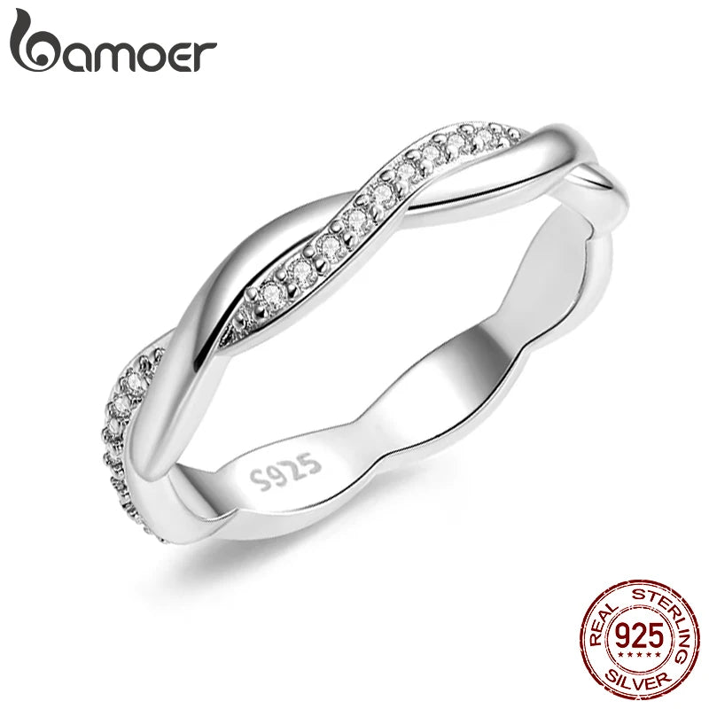Bague Alliance Argent Sterling 925 Vigne Torsadée Zircone Cubique Femme