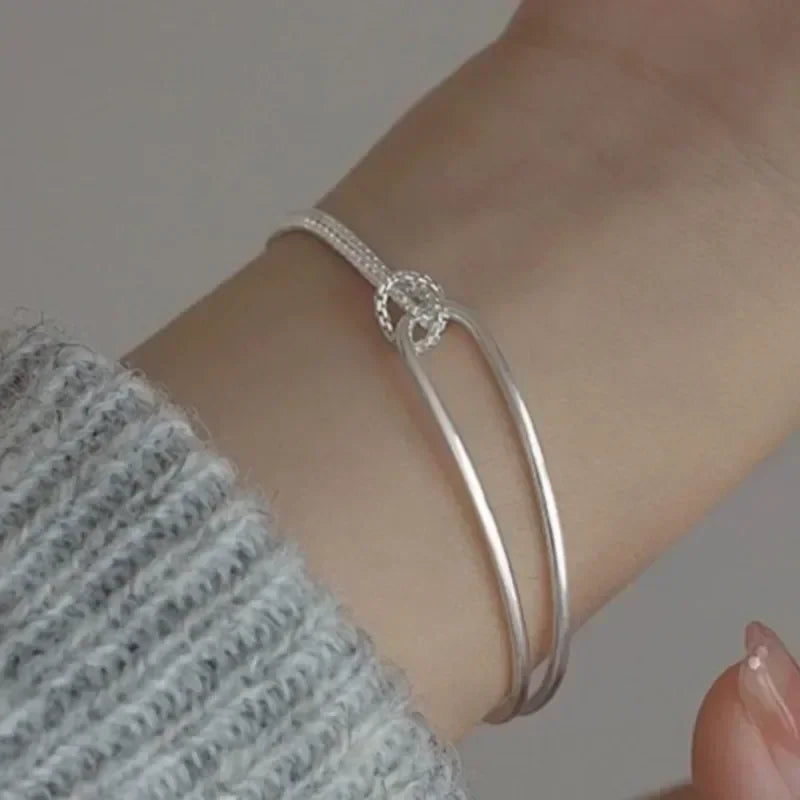 Bracelet Femme Élégant Minimaliste - Design Géométrique Double Couche Lignes Nouées Chaîne