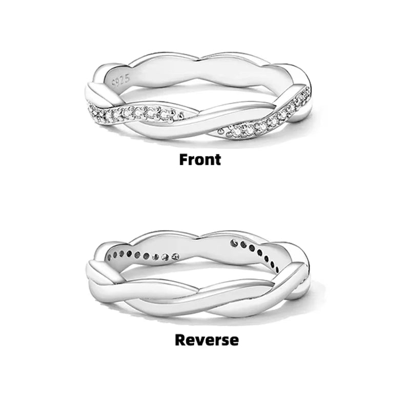 Bague Alliance Argent Sterling 925 Vigne Torsadée Zircone Cubique Femme