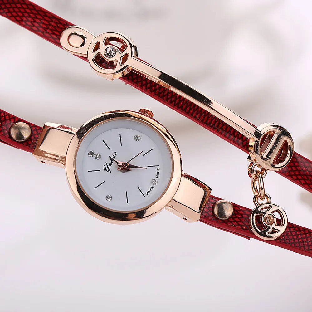 MOONBIFFY - Montre Femme Bracelet Multicouche - Quartz Analogique Strass - Cuir Similicuir