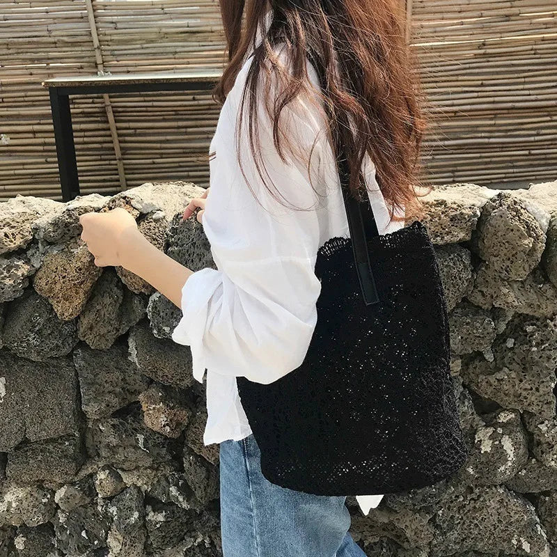 Sac à Main Femme Bandoulière Toile Coton - Cabas Vintage Ajouré Style Bohème