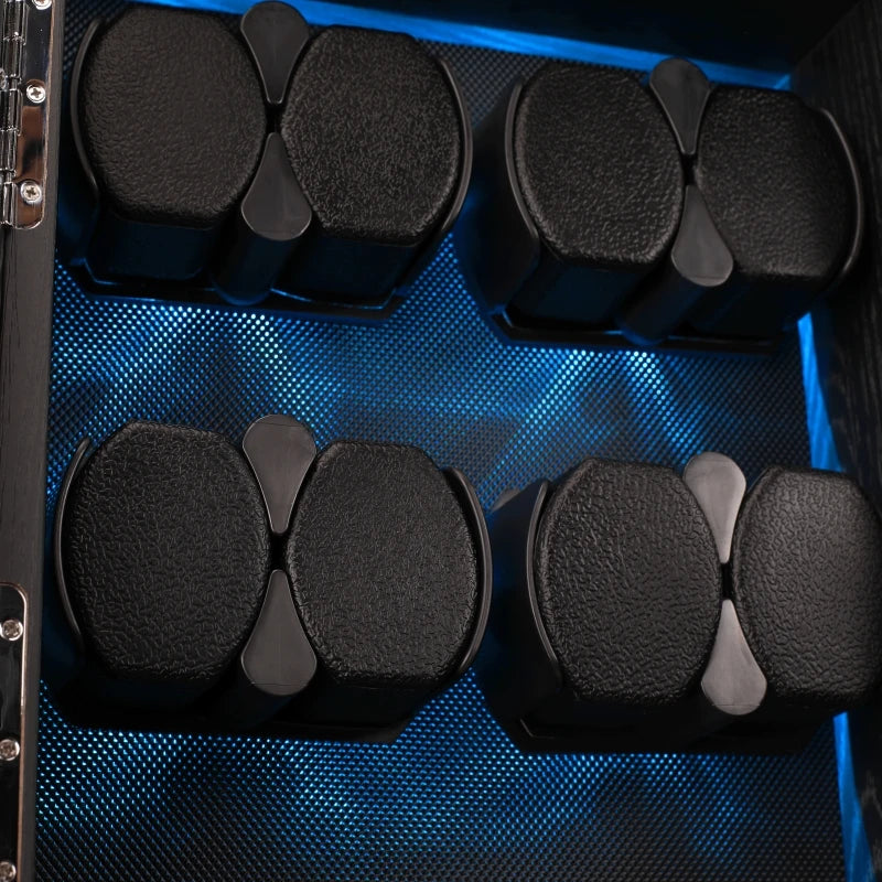 Remontoir Montres Automatique EMBERS 4 Montres - Grain Bois Noir - Moteur Silencieux - Rétroéclairage LED