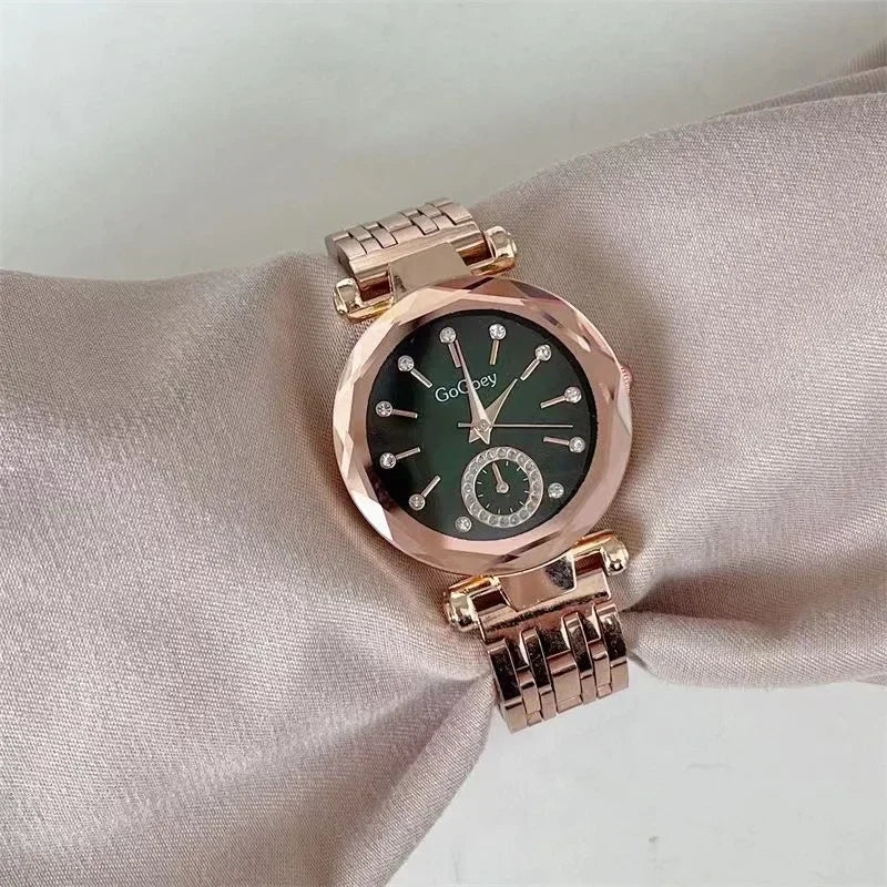 MOONBIFFY - Montre Femme 2025 Luxe Acier Tungstène - Design Unique - Cadran Vert/Noir - Or Rose - Cadeau