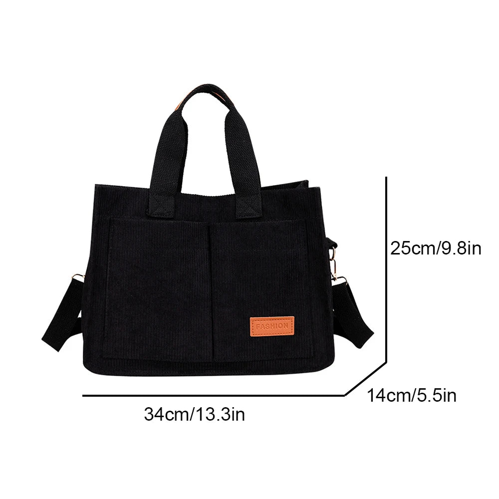 Sac à Main Femme Velours Côtelé Grande Capacité - Sac Bandoulière Fashion Travail