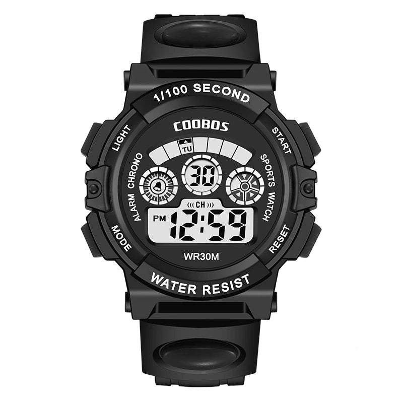 MOONBIFFY - Montre Enfant Sport LED Digitale - Étanche 3 ATM - Chronomètre - Calendrier - 43mm