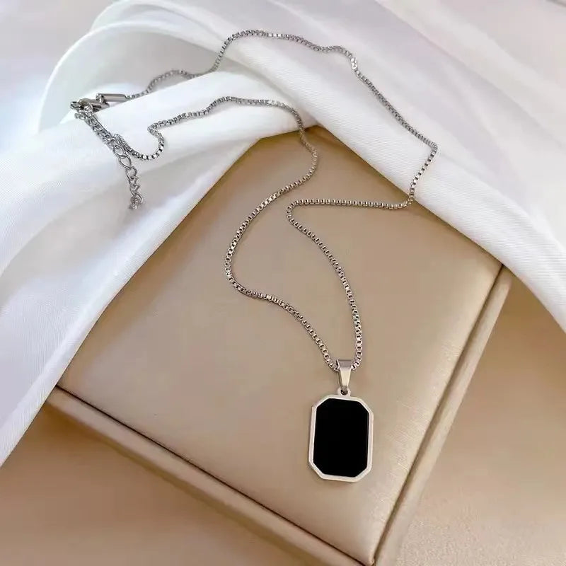 Collier Pendentif Rectangle Géométrique Mixte - Acier Inoxydable Homme