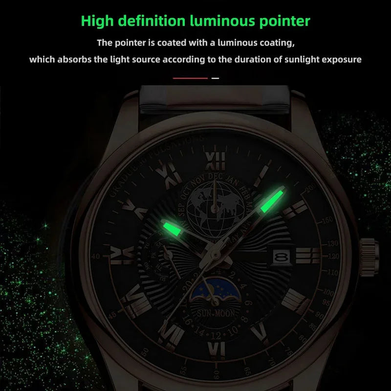 Montre Homme Sport Luxe 2026 - Bracelet Cuir Étanche Lumineux Quartz Date