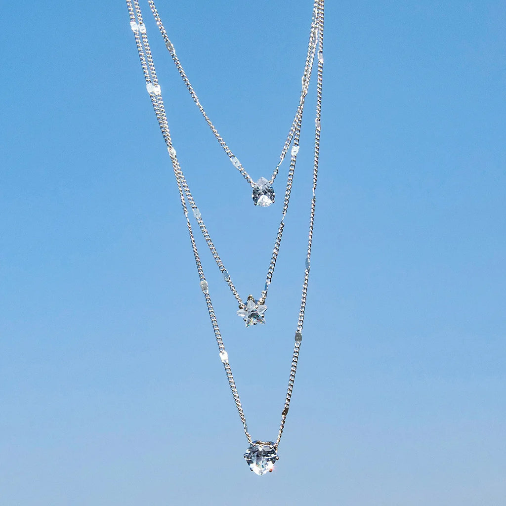 Collier Multi-Rangs Pendentif Zircon - Bijou Femme Tendance Choker