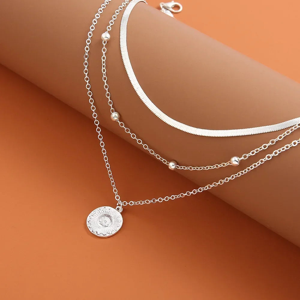 Collier Rond à Trois Rangs Argent Sterling 925 Femme - Chaîne Simple Minimaliste