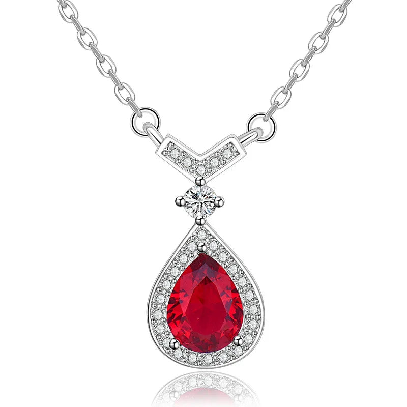 Collier Plaqué Platine 925 Pendentif Goutte d'Eau Colorée - Argent Sterling Élégant Fête