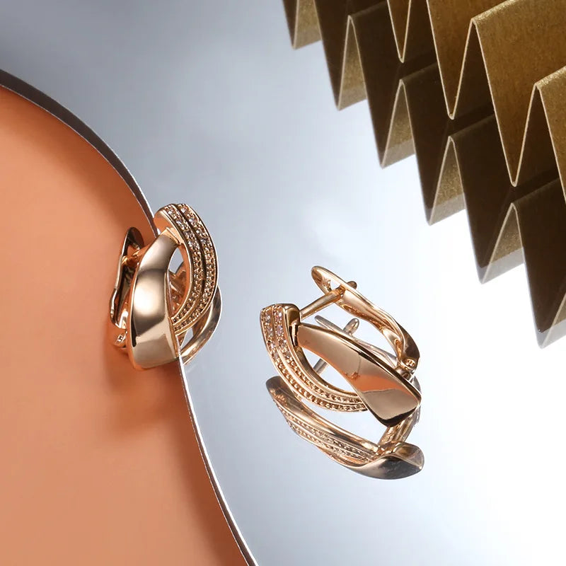Boucles d'Oreilles Femmes Or 14K Motif Tressé - Bijou Femme Luxe