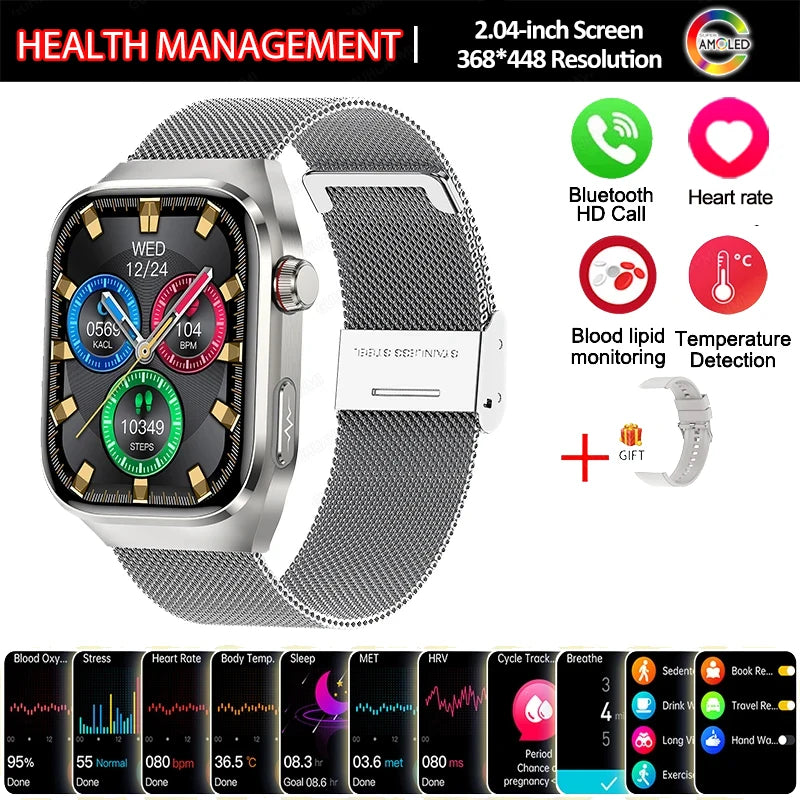 Montre Connectée Santé 2026 ECG - Lipides Sanguins, Acide Urique, Température, IP68, 650mAh, Appels BT