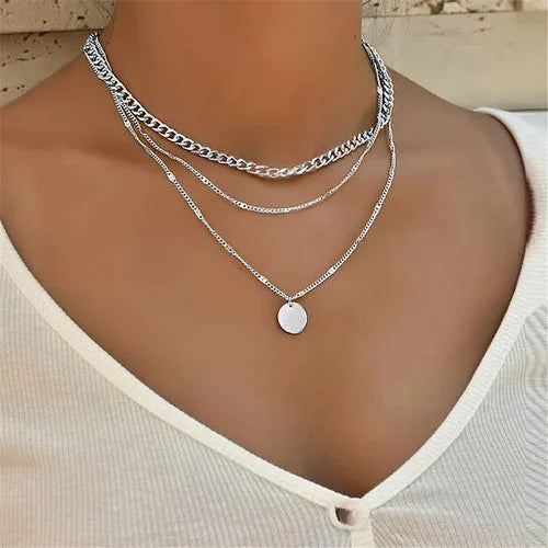 Collier Rond à Trois Rangs Argent Sterling 925 Femme - Chaîne Simple Minimaliste