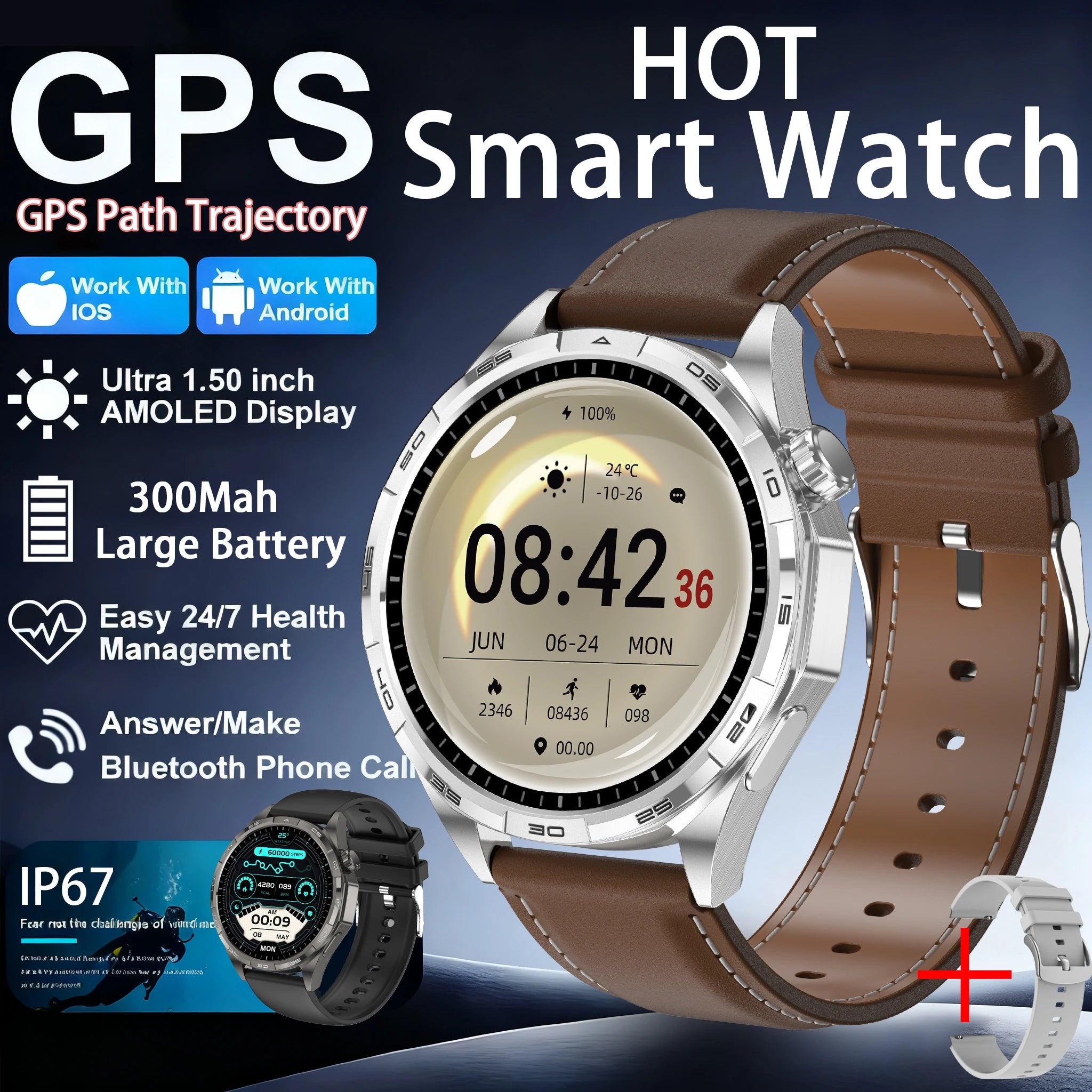 Montre Connectée Sport 2026 AMOLED NFC - Always Display, Appels Bluetooth, GPS, IP67, 30 Jours Autonomie