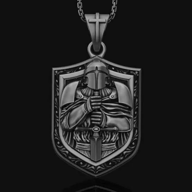 Collier Pendentif Casque Spartan Chevalier Croisé - Bijou Punk Rock Homme Amulette Porte-Bonheur