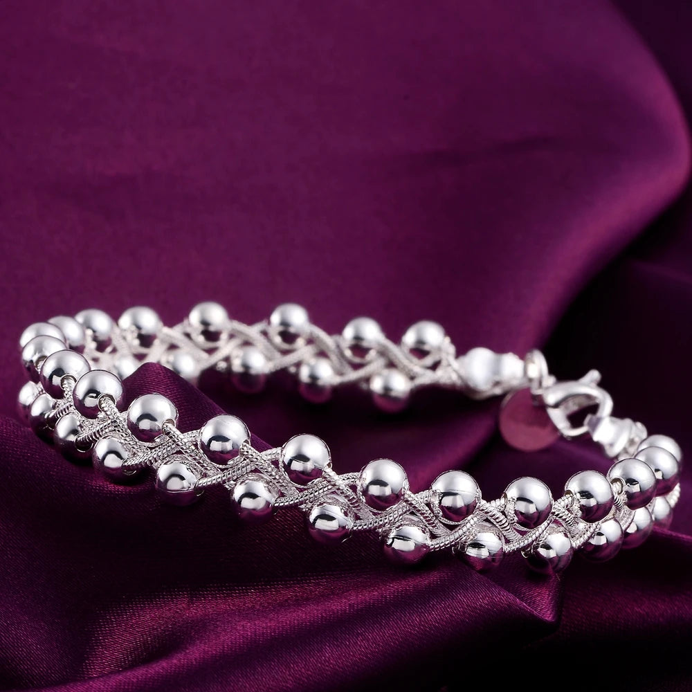 Bracelet Argent Sterling 925 Chaîne Tressée Perles Femme - Bijou Fin