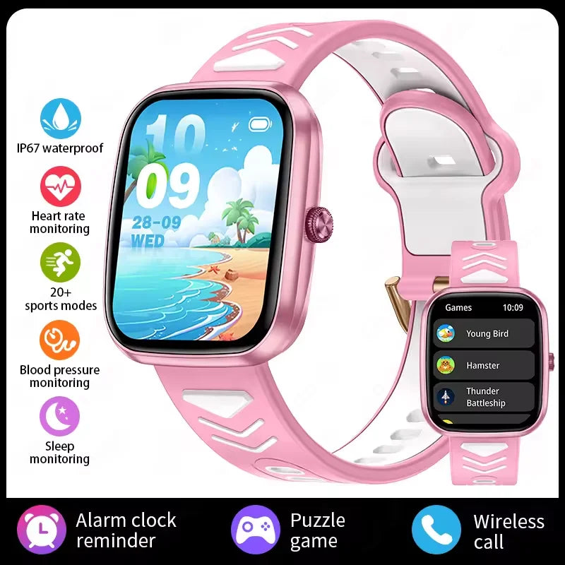 MOONBIFFY - Montre Enfant connectée 1.75" HD Tactile - Jeux - Musique - Appels Bluetooth 5.2 - Android iOS