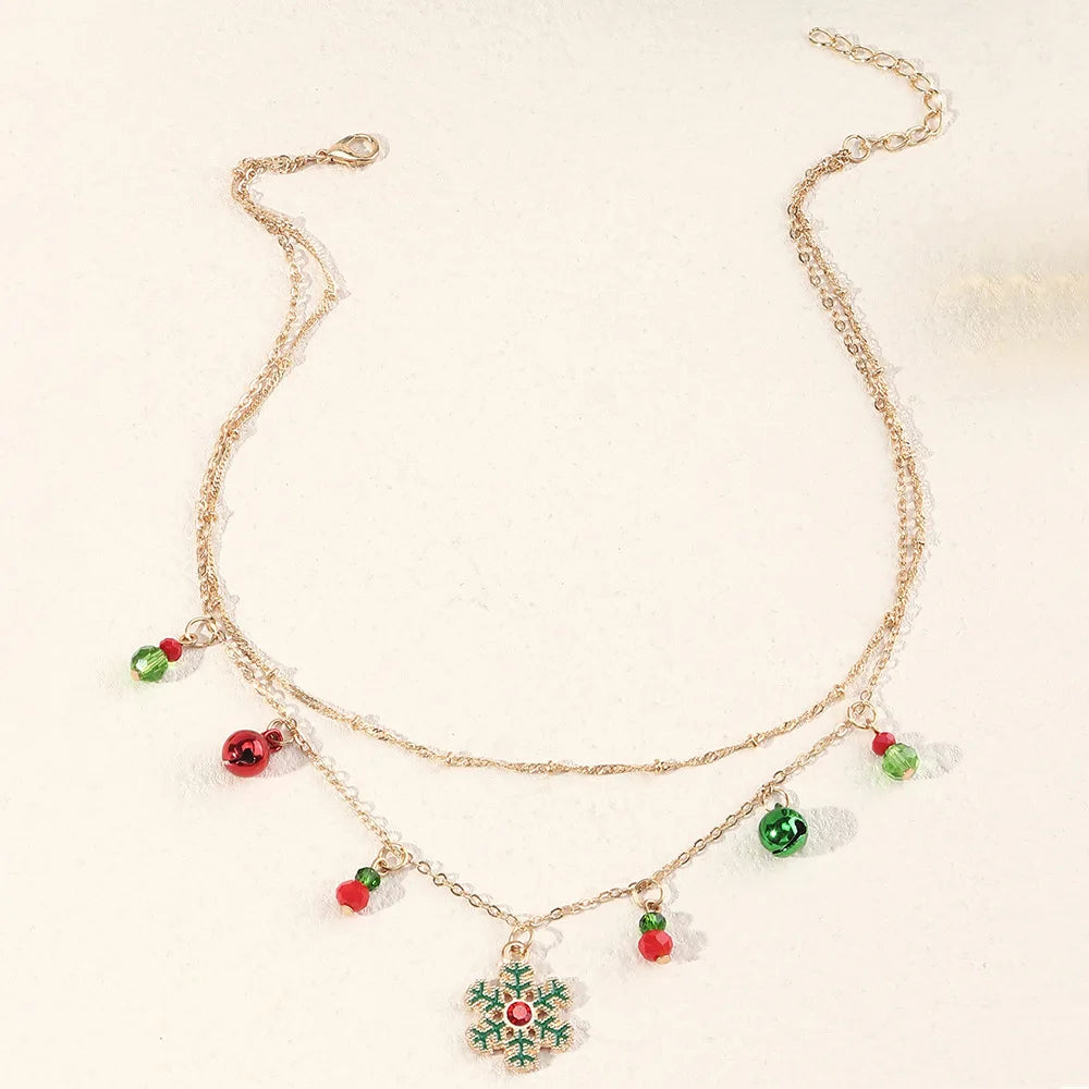 Collier Pendentif Sapin de Noël Clochettes Cristaux - Bijou Femme Fêtes