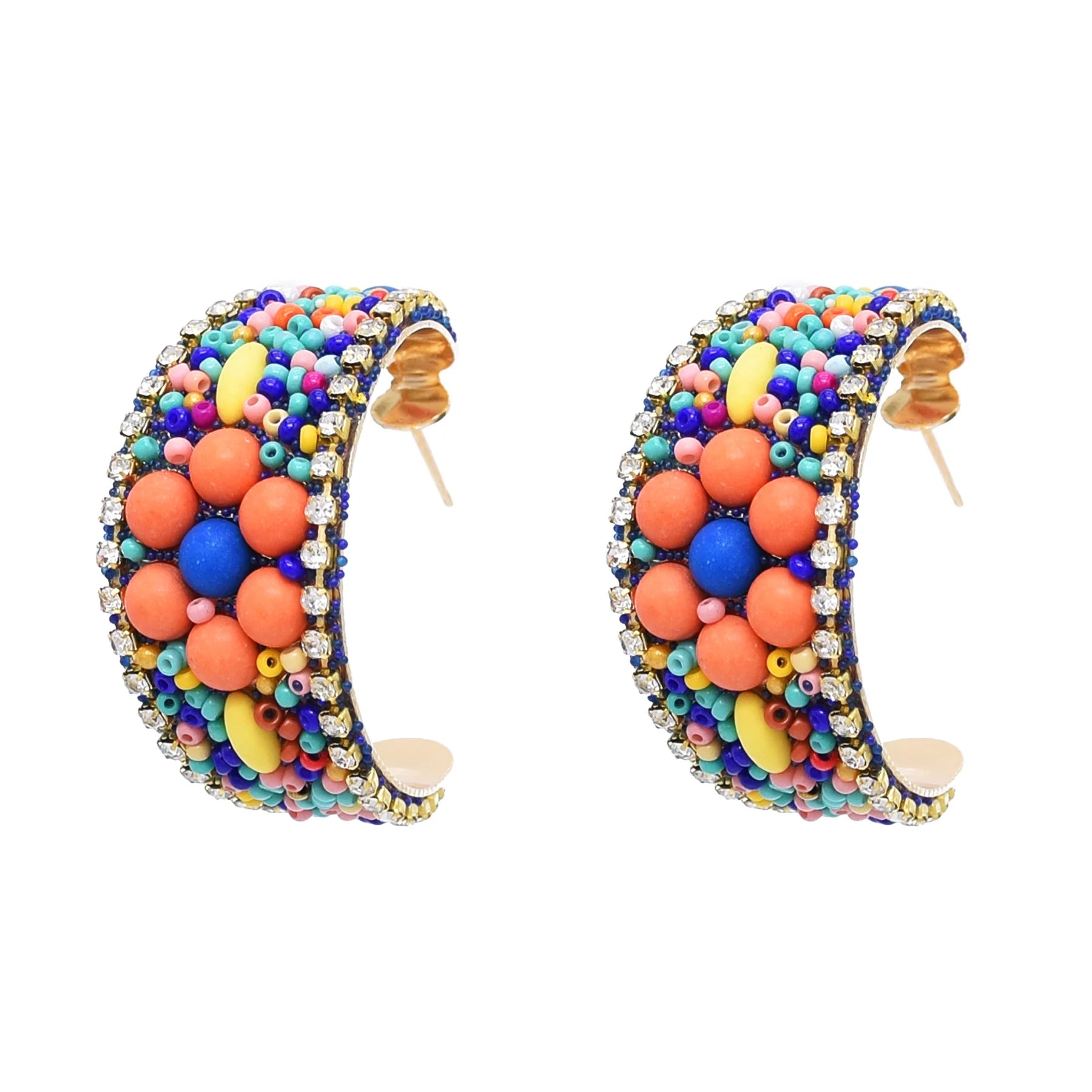 Boucles d'Oreilles Femmes Bohèmes Larges Turquoise - Bijou Femme Ethnique