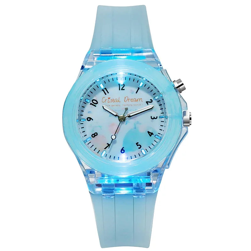 MOONBIFFY - Montre Enfant Sport Transparente - Effet Flash Lumineux - Bracelet Silicone - Chiffres Arabes