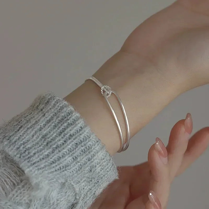 Bracelet Femme Élégant Minimaliste - Design Géométrique Double Couche Lignes Nouées Chaîne