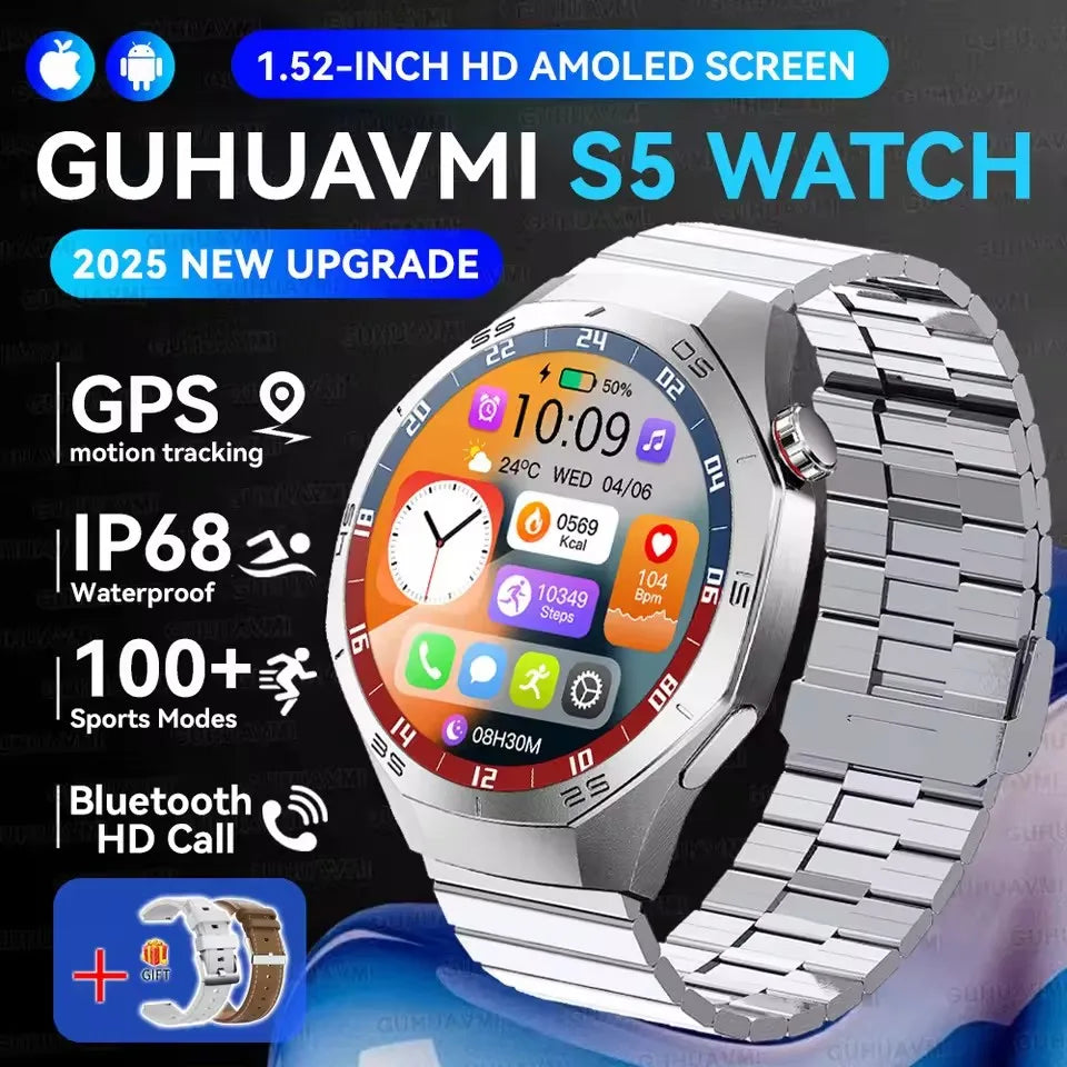 Montre Connectée Watch 5 Pro 2026 - GPS Écran AMOLED 1,52" Appels Bluetooth IP68
