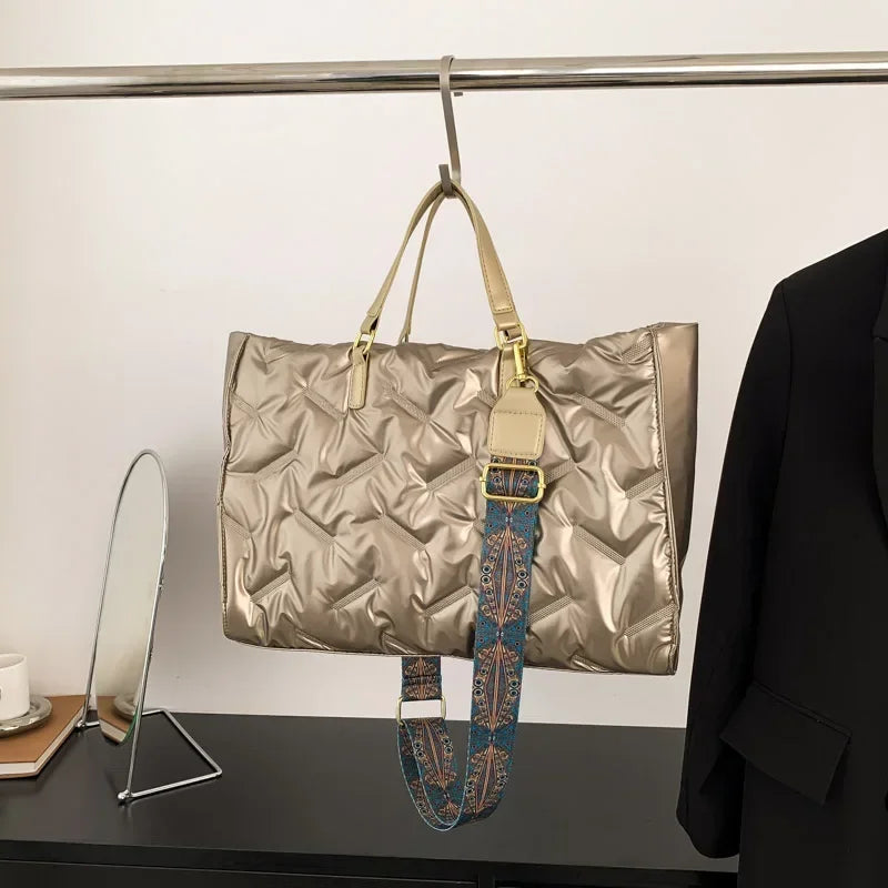 Sac à Main Femme Matelassé Nylon - Cabas Fourre-Tout Rembourré Hiver Designer