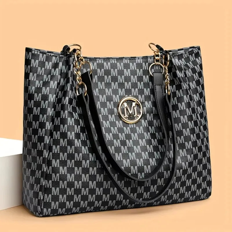 Sac à Main Femme Fourre-Tout Vintage Géométrique Lettre M - Grand Cabas Shopping Andralyn