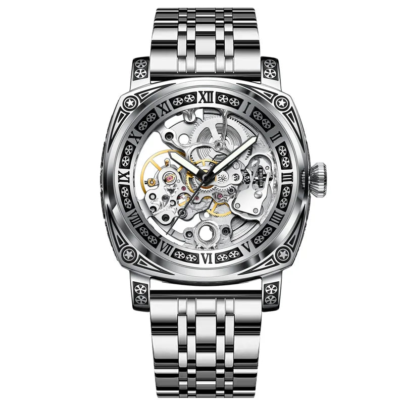 GLENAW - Montre Homme Automatique Top Marque Luxe - Montre De Sculpture Personnelle Homme En Acier Inoxydable
