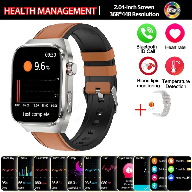 Montre Connectée Santé 2026 ECG - Lipides Sanguins, Acide Urique, Température, IP68, 650mAh, Appels BT