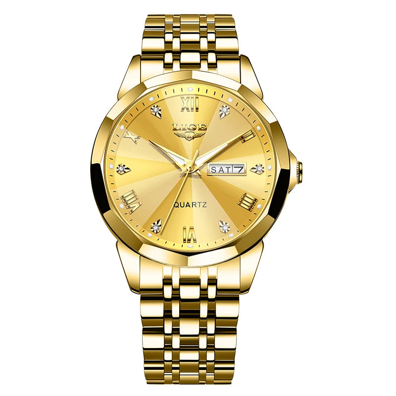 LIGE - Montre Femme Quartz Luxe - Bracelet Acier Bicolore Or/Argent - Cadran Bleu - Étanche 3 ATM