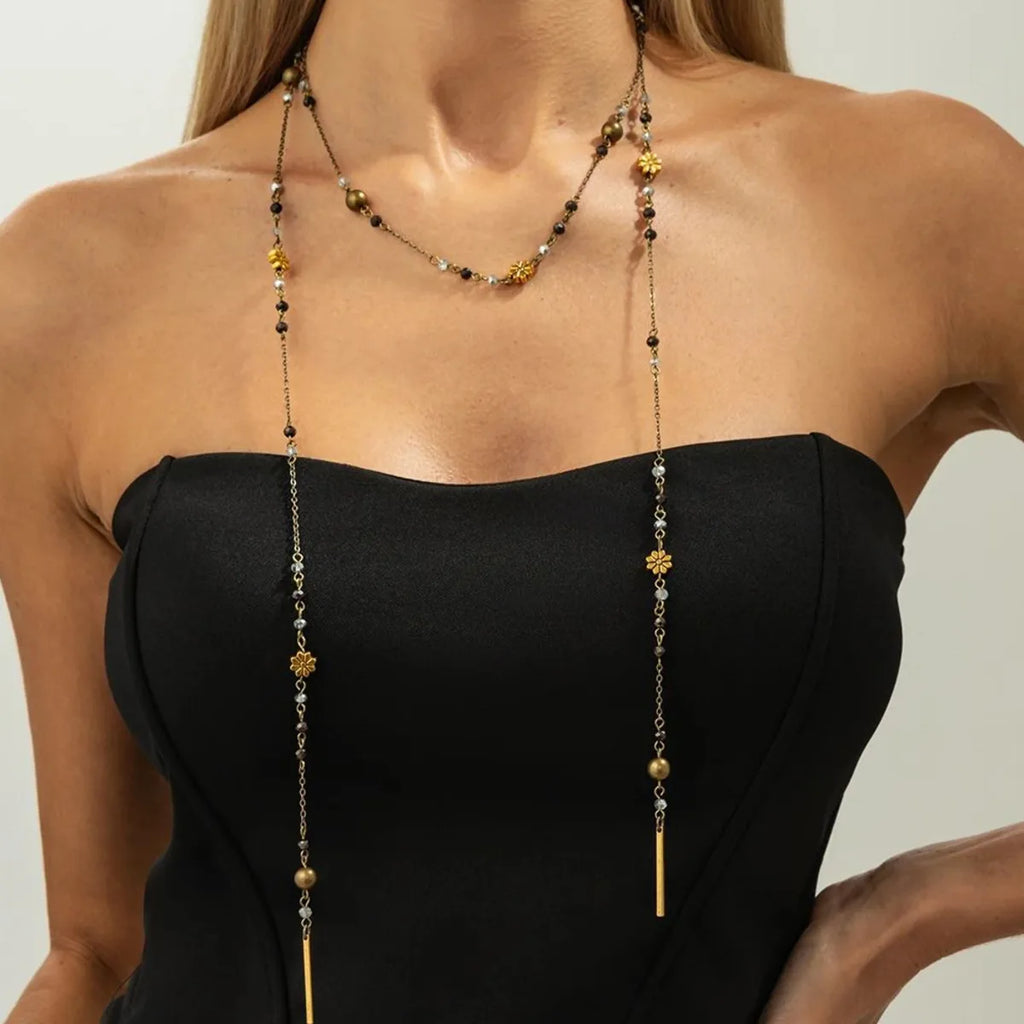 Collier Pendentif Cristal CCB Élégant - Perles Raffinées Chaîne Longue Femme Luxe