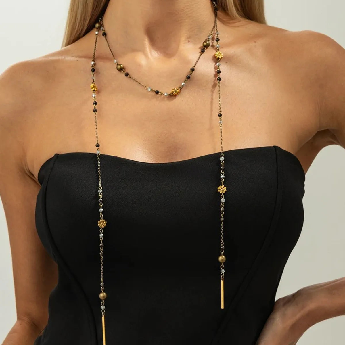 Collier Pendentif Cristal CCB Élégant - Perles Raffinées Chaîne Longue Femme Luxe
