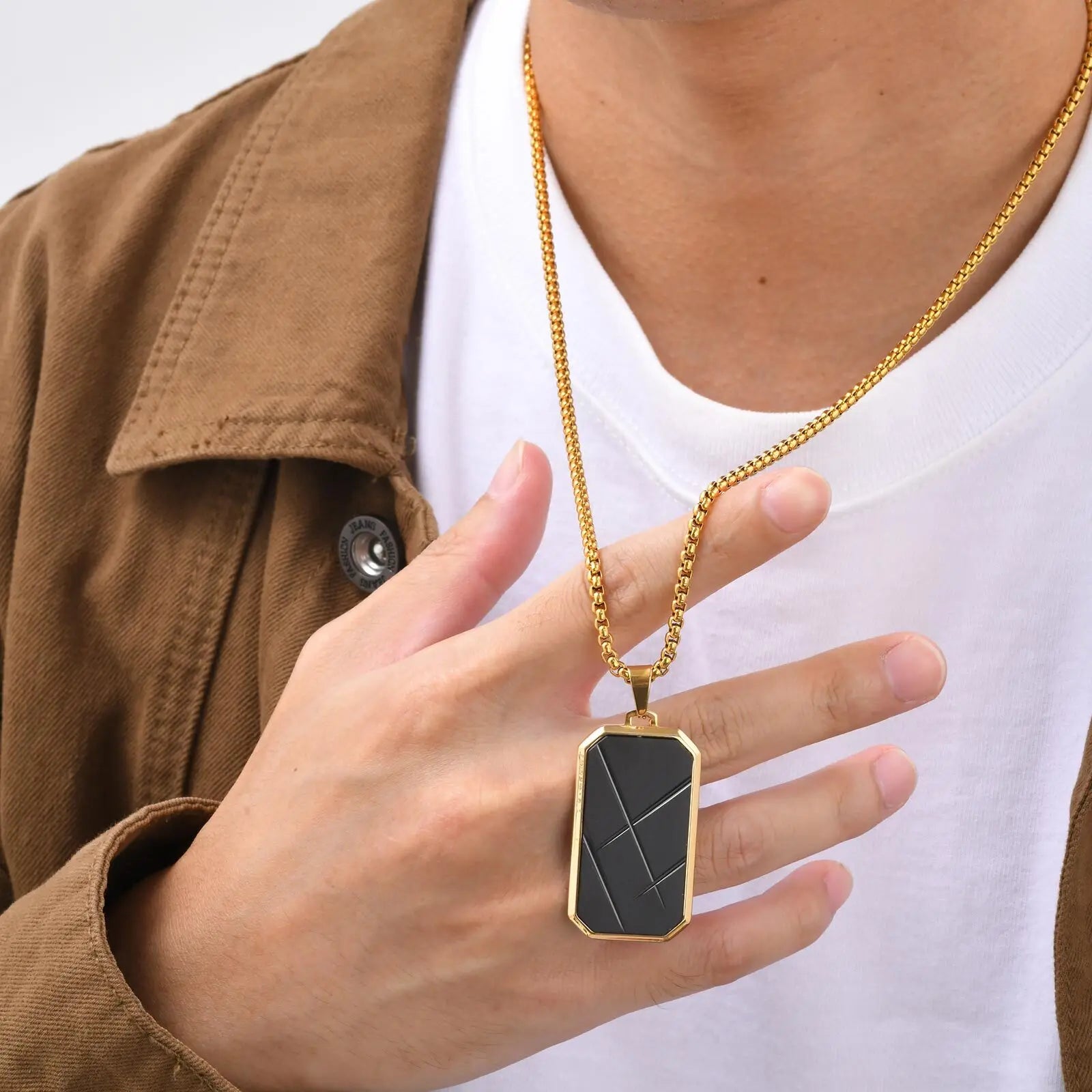 Collier Élégant Étiquette Chien Homme - Pendentif Carré Acier Inoxydable Punk