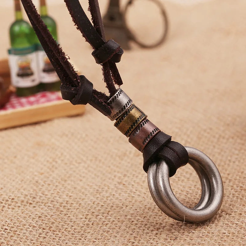 Collier Pendentif Croix Tag Cuir Vintage - Bijou Unisexe Artisanal