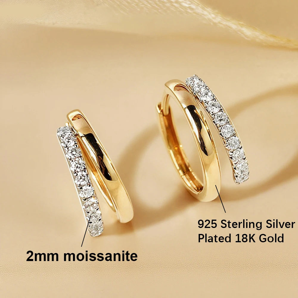 Boucles d'Oreilles Femmes Argent 925 Plaqué Or 18K Moissanite - Bijou Luxe