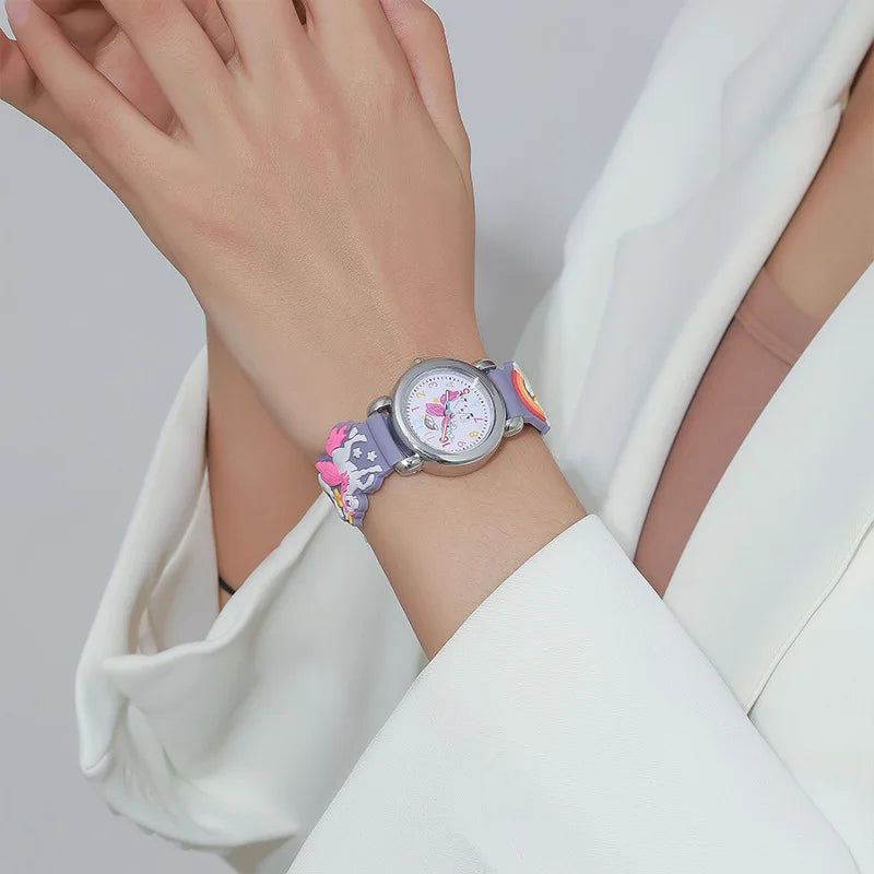 MOONBIFFY - Montre Enfant Poney Arc-en-Ciel - Bracelet Silicone - Cadran Licorne Magique