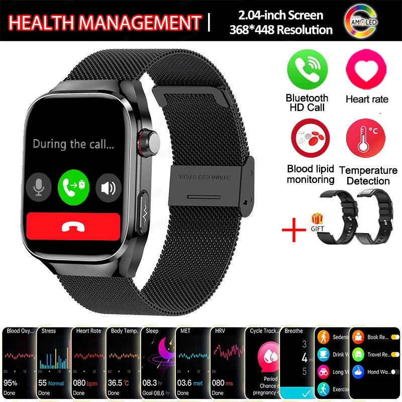 Montre Connectée Santé 2026 ECG - Lipides Sanguins, Acide Urique, Température, IP68, 650mAh, Appels BT
